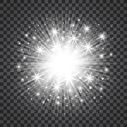 Sunburst in silver color on the transparent background, vector illustration